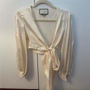 Alexis Silk Wrap Top - Ivory/Cream, size XS